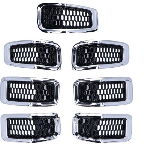 Jeffergarden 7pcs Grille avant Inserts Grill Guard Garniture Accessoire Fit pour Jeep Cherokee 2014-2018Chromeplate Frame