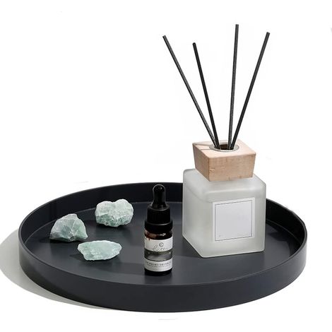 Plateau décoratif rond en métal, plateau de service arrondi pour salle de bain, idéal pour bijoux, parfums, café, bougies et cosmétiques (25 cm) (1/5)