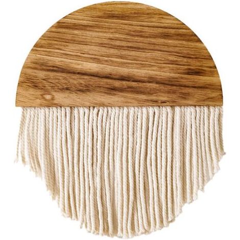 Rideau de porte, décoration murale en macramé, ornement bohème en bois semi-circulaire avec longs pompons, tapisserie en bois faite main, étagère en bois semi-circulaire pour la décoration intérieure, (1/5)
