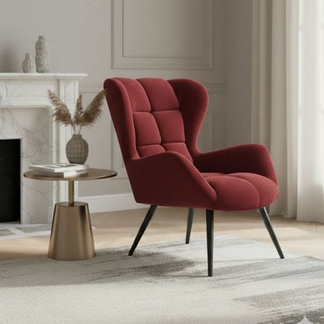 Fauteuil contemporain en velours bordeaux GLASGOW (1/5)