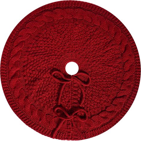 Ardoise De Sapin - Tour Tricotée Motif Câble Ronde Avec Nœud Décoratif - Pour Arbre De Noël Artificiel Ou Naturel - 1 Pièce (1/5)