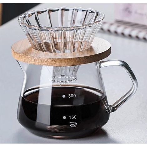 Cafetera - Cafetera con botella de vidrio de 300 ml (10 oz) y filtro de café de vidrio, ideal para el hogar o la oficina, para 1 o 2 tazas (1/5)