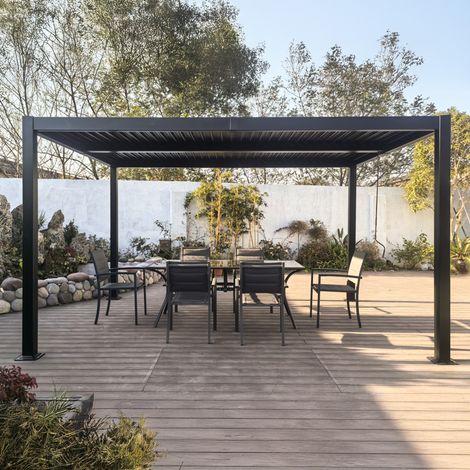Pergola bioclimatica 4x3m struttura e lamelle in alluminio grigio antracite NAXOS