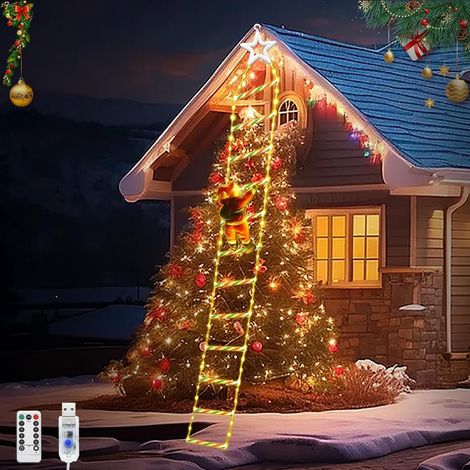 3M/9.84 Pere Noel Exterieur Lumineux, 240LEDs Deco Noel Exterieur Lumineuse avec 8 Modes, USB Décoration Noël Extérieur pour Intérieur Extérieur Fenêtre Jardin Maison Mur (1/5)