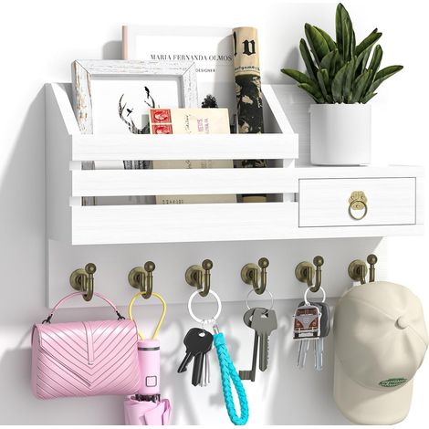 Wooden Wall Mounted Key Ring with Shelf Key Plate Storage for Key (1/5)