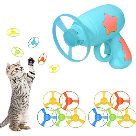 Cat Toy Set with 1 ABS Launcher and 10 Flying Discs for Indoor and Outdoor Exercise (1/5)
