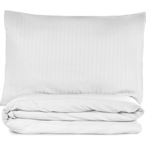 Parure de lit - 1 housse de couette 220 x 240 cm + 2 taies d'oreiller 60 x 60 cm - 100 % satin de coton - Blanc