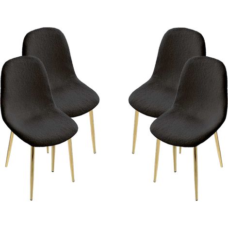 MAURY'S SET 4 SEDIE IMBOTTITE TEDDY IN TESSUTO NERO CON GAMBE ORO 44X48X88 CM (1/4)