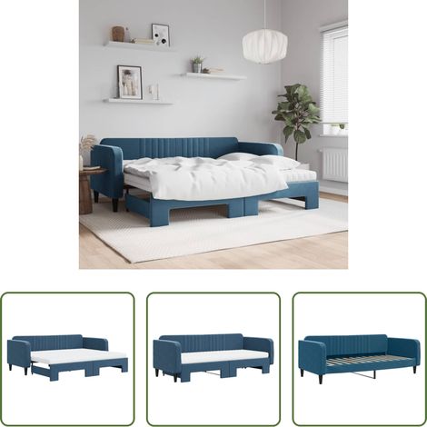 vidaXL Sofa-Bett - Tagesbett Ausziehbar mit Matratzen Blau 90x200 cm Samt (1/5)