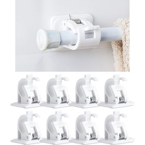 Soporte para barra de cortina, juego de 8 piezas, soporte para barra, gancho autoadhesivo, barra de cortina y accesorios de baño (1/5)