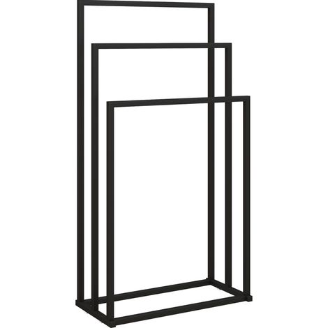 Porte-serviettes sur pied en acier noir 45 x 21,5 x 85 cm avec 3 barres (1/5)