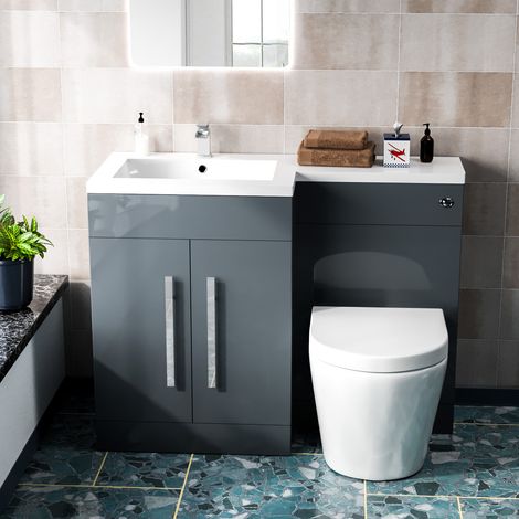 Aric 1100mm LH Freestanding Grey Vanity with BTW Rimless Toilet, WC Unit,Basin Flat Pack (1/5)