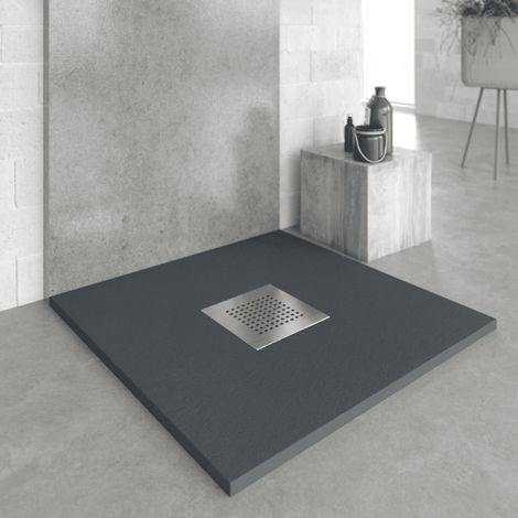 Receveur de douche 80x90 cm extra plat en résine minérale SLATE anthracite Grille anthracite