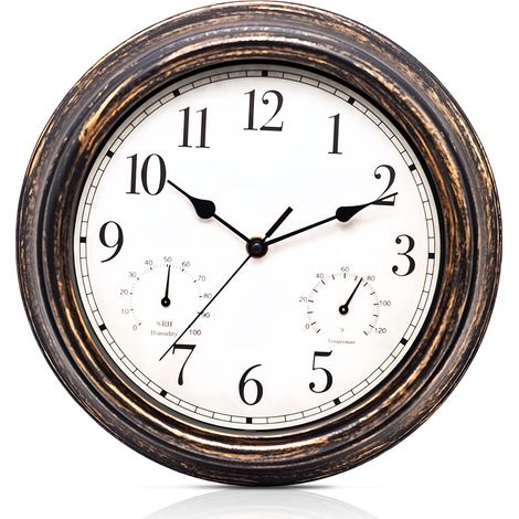 Vintage-Wanduhr: wasserdicht, geräuschlos, Retro-Stil, wetterfest, mit Thermometer und Hygrometer, geräuschlos, kein metallisches Ticken, für Schlafzimmer, Wohnzimmer, Küche