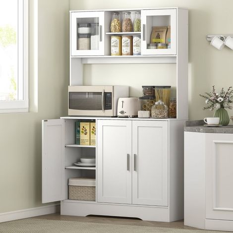 Armario de cocina 108x35x180 cm blanco de madera con puertas de vidrio y estantes ajustables (1/3)