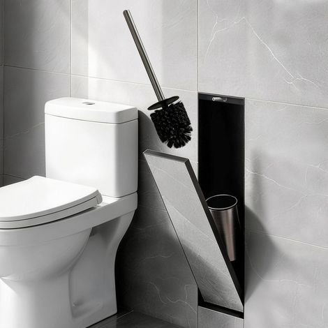 Porte-Balai WC encastré en Acier Inoxydable, Niche en Acier Inoxydable avec Brosse Toilette, Porte-Brosse WC encastrable en Niche Murale pour Salle de Bain, Noir Mat, 45.5x12.5x11.5 cm (1/5)