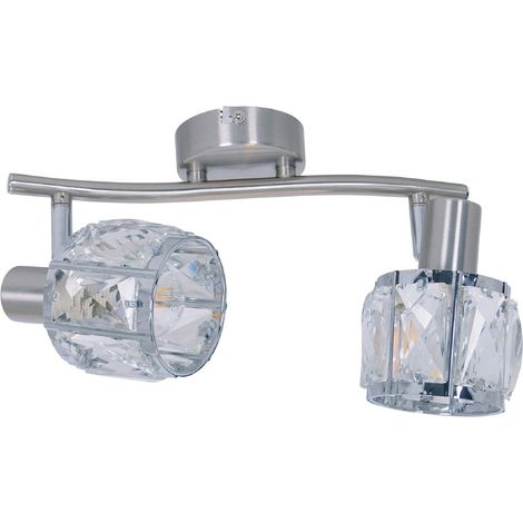 Plafonnier 2 Spots LED en Métal et Verre Aspect Acier Inox avec Ampoules E14 28 x 8 cm - PANGIVO (1/5)