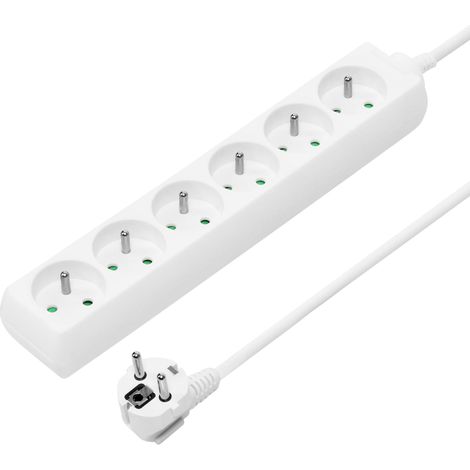 Multiprise 5m, 6 Prises, Rallonge 230V, 6 Prises Françaises Tournées à 45°, avec Sécurité Enfant, Couleur Blanc (1/5)