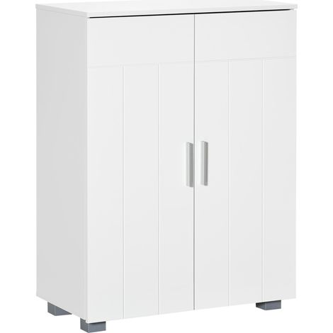 Meuble de salle de bain à 2 portes et 2 étagères réglables, 7 niveaux, unité de rangement pour salon ou cuisine, anti-basculement, 60 x 30 x 80 cm, blanc (1/5)