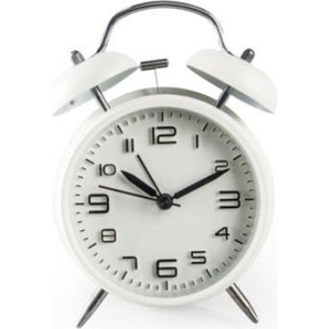 MINKUROW Reloj Despertador Fuerte Para Personas Que Duermen Mucho, Reloj Despertador Retro De Doble Campana De 4 Pulgadas, Blanco (1/5)
