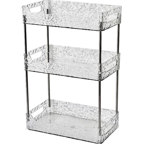 Étagère de rangement pour salle de bain, plateau de commode, plateau à bijoux pour shampoing, cuisine, salle de bain, blanc transparent, 3 niveaux'-'- (1/5)