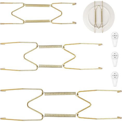 Lot de 3 supports pour assiettes murales en acier inoxydable de 20,3 à 30,5 cm - Pour présentation au mur - Doré - Pour décoration de 7,5 à 12,5 cm