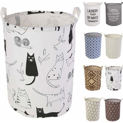 Panier À Linge - Ronde Pliable En Coton Et Lin Avec Doublure PE Imperméable - 40 cm Diamètre X 50 cm Hauteur - Pour Salle De Bain Et Rangement - 1 Pièce (1/4)