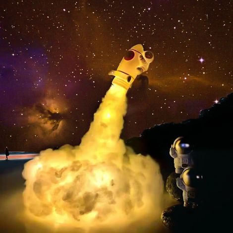 Wolken-Raketen-Nachtlicht, exquisite handgefertigte, farbenfrohe DIY-Materialien, Astronautenlampe fürs Kinderzimmer