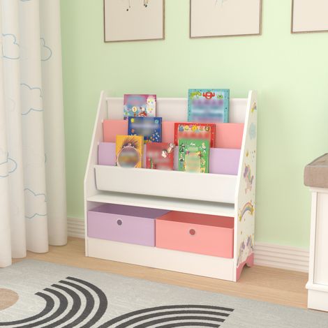Estantería para niños Neda con motivo unicornio 74 x 71 x 23 cm blanco/morado/rosa [en.casa] (1/5)