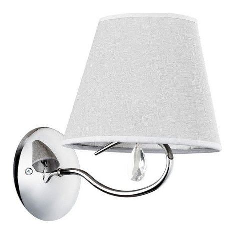 Alfa SIENA Chrome Wall Sconce with Grey Fabric Shade & Crystal Accent, 1xE14 Max 10W, Indoor IP20, Modern Classic Bedside/Hallway Light 29x17x28 cm, bulb not included (1/2)