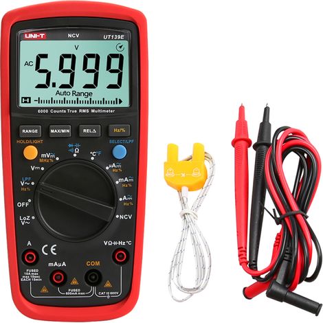 Multimetro digitale True RMS multifunzione, display LCD retroilluminato, misura tensione AC/DC, corrente AC/DC, resistenza