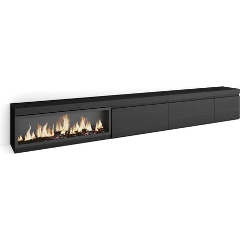 Skraut Home – Meuble TV noir avec cheminée électrique LED – Grand espace de rangement 107x45x35cm – Style moderne et veinage bois (1/5)