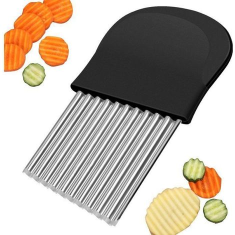 Couteau Onde pour Légumes 14x9.5cm, Lame Acier Inoxydable pour Concombres et Pommes de Terre, Sécurisé Enfants - Noir (1/5)