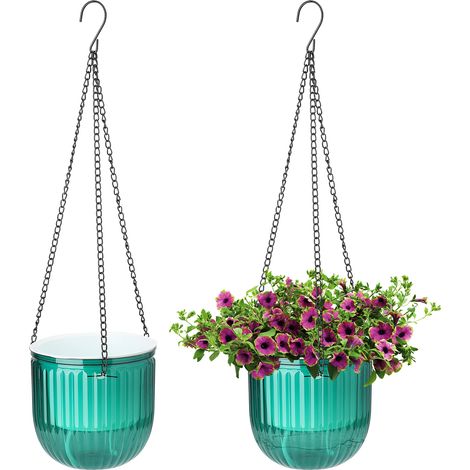 Maceta colgante con autorriego - [Sin marca] - Maceta de doble pared con cuerda de algodón - Maceta grande transparente con cadena extraíble, 2 macetas para suculentas, cactus y orquídeas (28x18x18cm, (1/5)