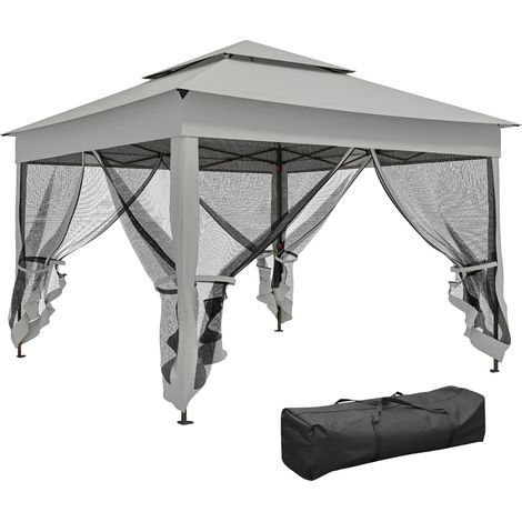 Cenador plegable de jardín 325 x 325 x 270 cm anti UV mosquiteras desmontables moderno acabado mate de poliéster gris 210003837 (1/5)