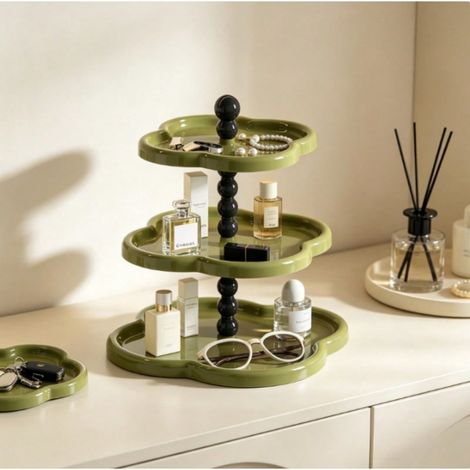 Plateau de rangement décoratif en forme de nuage, support de comptoir mignon pour bijoux, parfums, cosmétiques et clés, décoration pour coiffeuse de chambre à coucher, vert vintage, 3 niveaux (1/3)