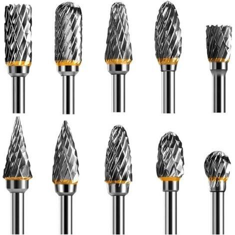 Jeu de Fraises Rotatives Acier Carbure de Tungstène Double Tranchant pour Outil rotatif, 10 stuks 1/8 inch schacht past roterende tool voor houtbewerking snijwerk, metalen polijsten, graveren (1/5)