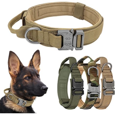 Collar táctico ajustable fabricado en nailon resistente para pastores alemanes de tamaño mediano a grande, accesorio para paseos y adiestramiento de mascotas. (1/5)