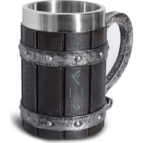 HOXILEELEO - Chopes à bière, verre à bière orné de runes vikings nordiques, grande chope en chêne, mug à café en acier inoxydable, bois et résine 3D, mug pour homme, cadeau fête des pères 550 ml (1/5)