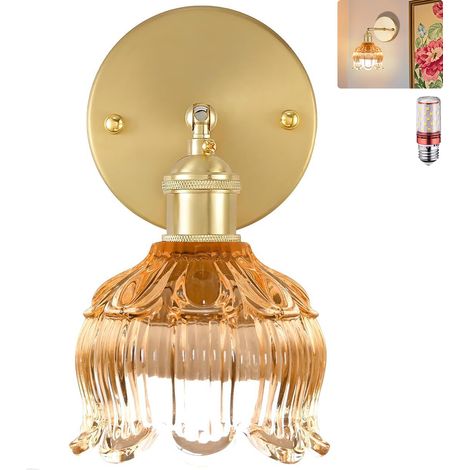 Applique murale avec ampoule, lampe de chevet vintage, applique murale pour miroir de salle de bain, applique murale fleur avec abat-jour en verre (1/5)