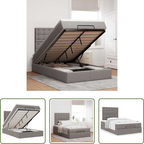 vidaXL Stauraum - Ottoman-Bett mit Matratze Taupe 120x200 cm Stoff (1/5)