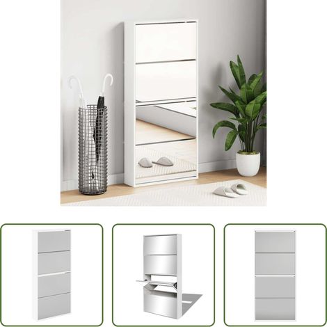Spiegel Schrank - Schuhschrank mit 4 Fächern Spiegel Weiß 63×17×134 cm (1/5)