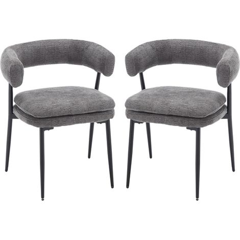 Wahson Lot de 2 Chaises en Chenille, Chaises de Salle à Manger Moderne, Chaise de Cuisine avec Coussin Souple Chaise de Salon avec Pieds en Métal, Gris