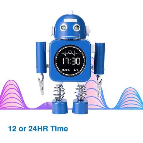 Laser Kids blauer digitaler Roboterwecker – Uhrzeit, Datum und Temperatur
