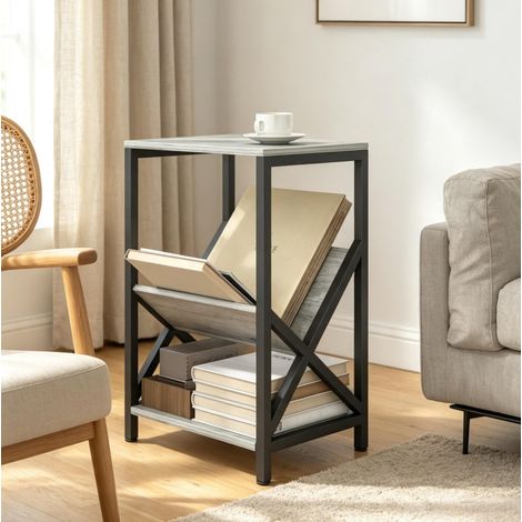 Mesa auxiliar 40x30x61 cm de aglomerado gris oscuro, 3 niveles, para sofá - CHICFURN (1/5)