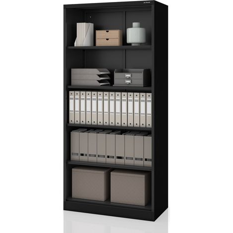 Étagère de bureau métallique, vissée, dos fermé, noire, 900x1950x450 mm: RUFUS