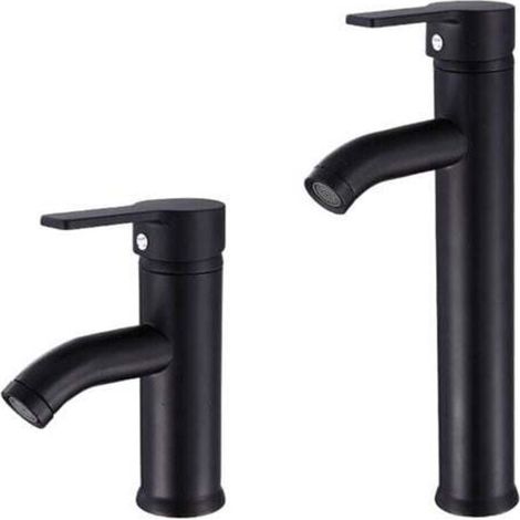 Mitigeur de lavabo Robinet d'eau chaude et froide en acier inoxydable Robinet de lavabo noir de style européen(bas)