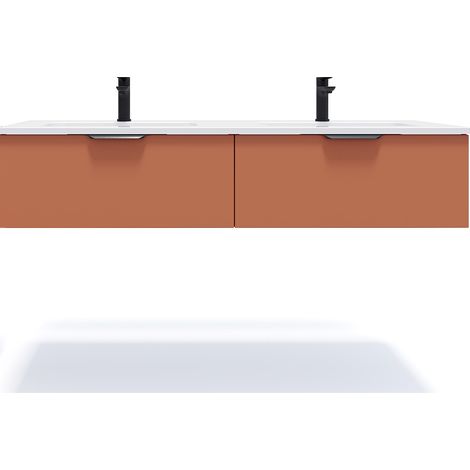 Meuble de salle de bain suspendu double vasque intégrée 140cm 2 tiroirs Terracotta - Soho (1/5)