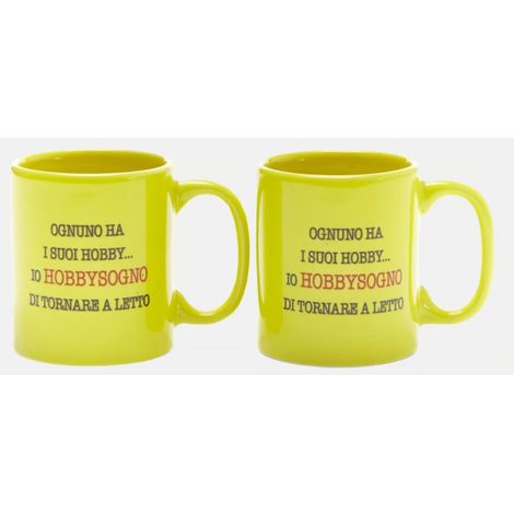 Più Forty +40 Set 2 Tazzine 12 Cl Ceramica Stampa "Hobbysogno..." Giallo