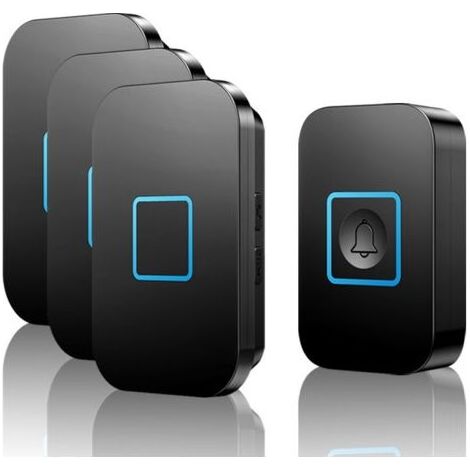 Black wireless doorbell, IP55 waterproof – 400m range – 3 plug-in receivers – 52 melodies – 115dB volume – Easy installation (1/4)
